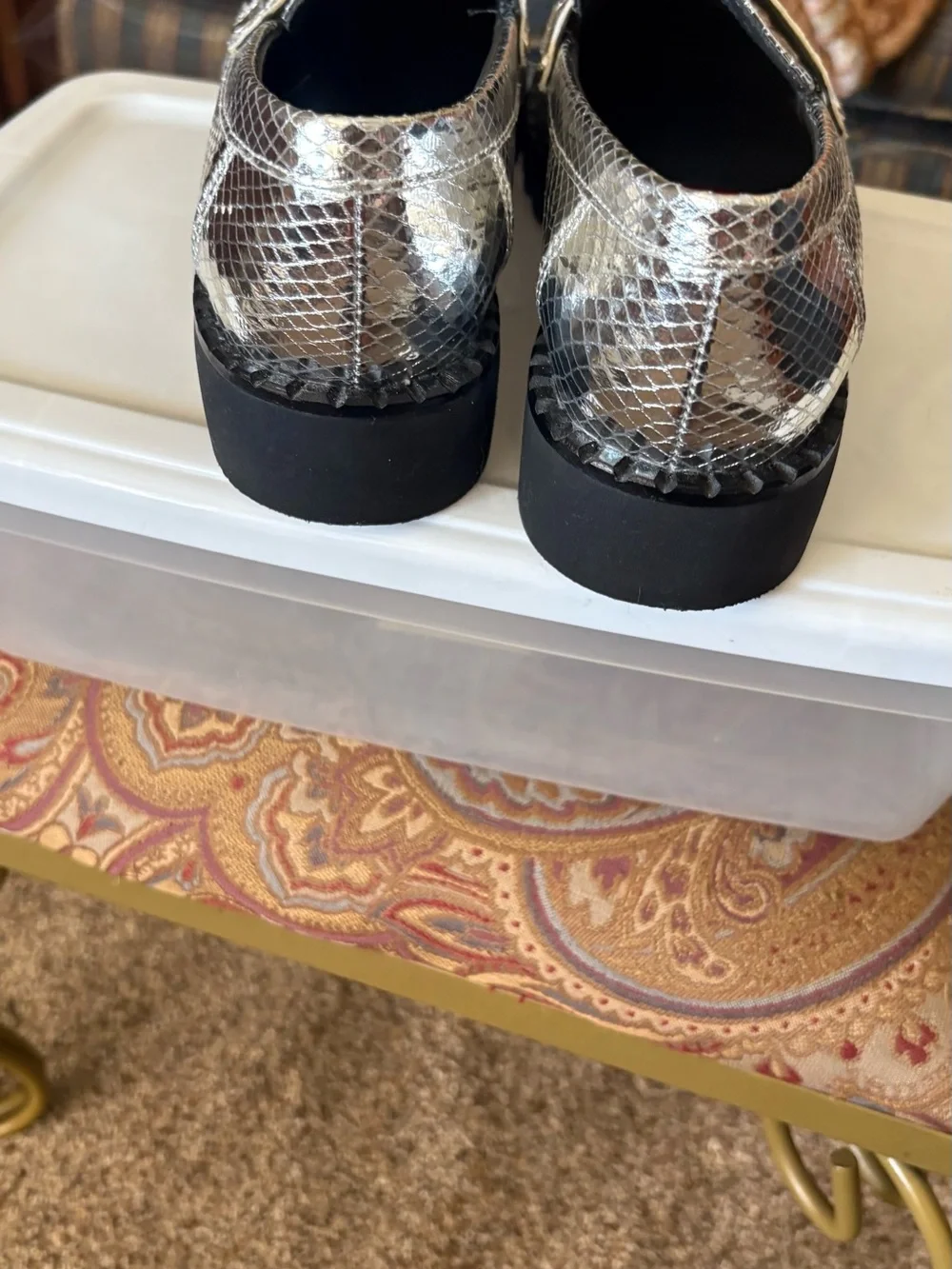Franco Sarto Metallic Silver Snake-Embossed Penny Loafers